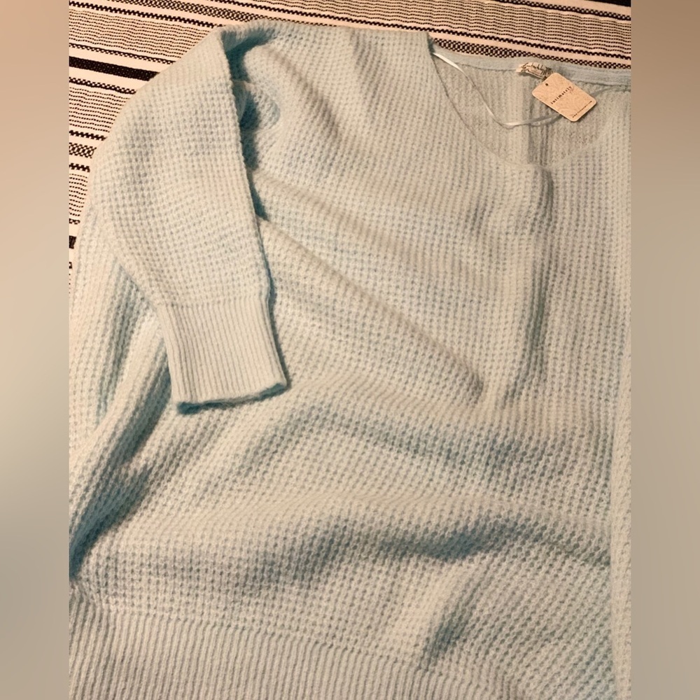 Free People Cozy Pullover Women Sweater Tunic Light Blue Oversized Split Hems - Picture 9 of 13